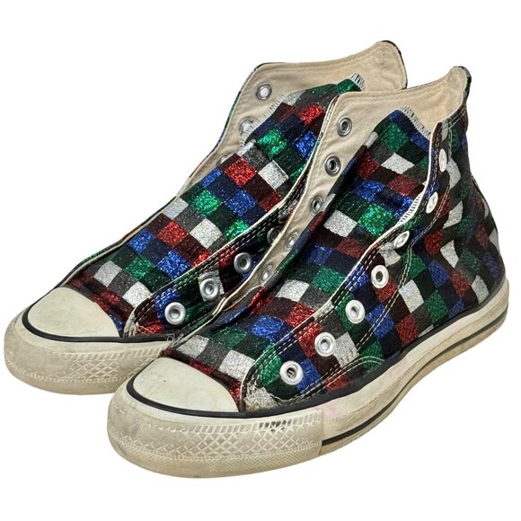 Vtg 80s Converse Checkerboard Metallic High Top Indie...